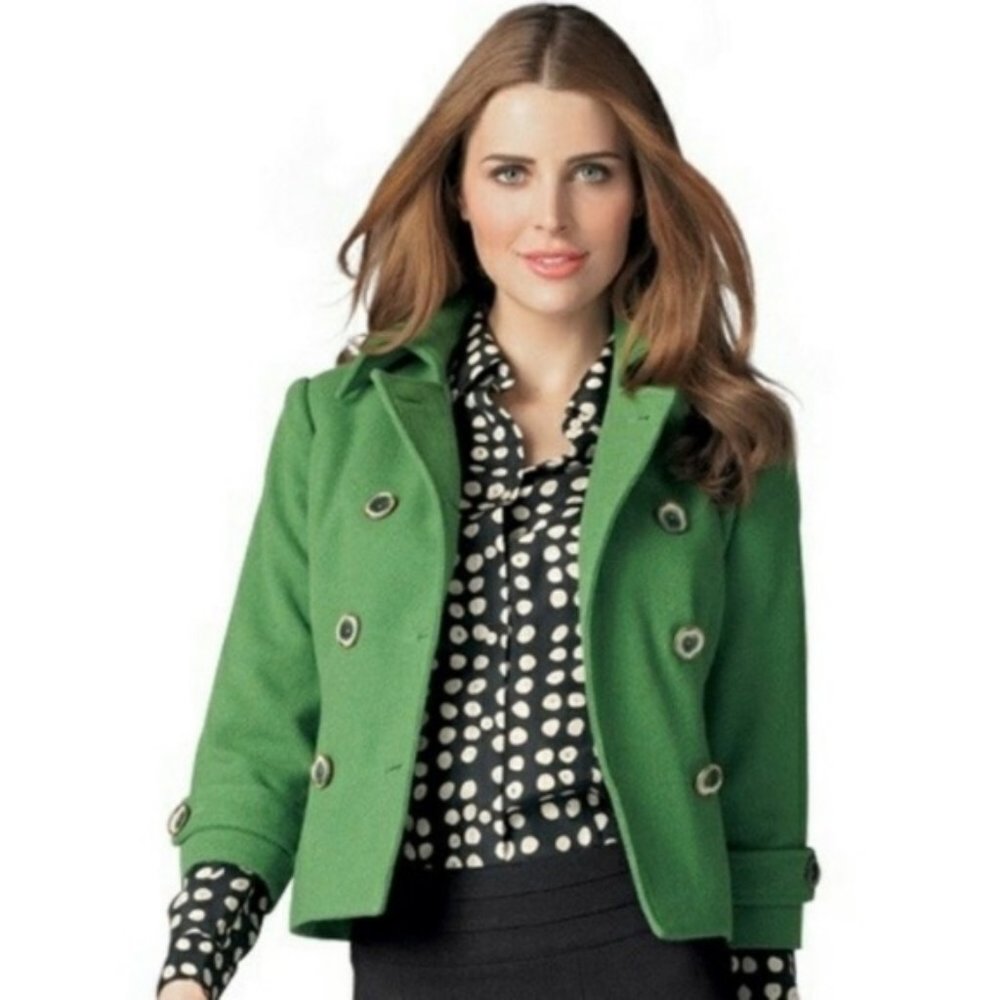 CAbi Green Wool Blend Double Breasted Pea Coat 16